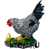 Фигура полистоун Курица  с цыплятами на прогулке пестрая 42 см