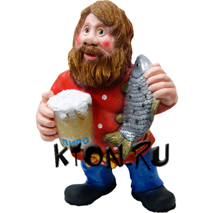 Фигура полистоун Дед с пивом и рыбой 52 см